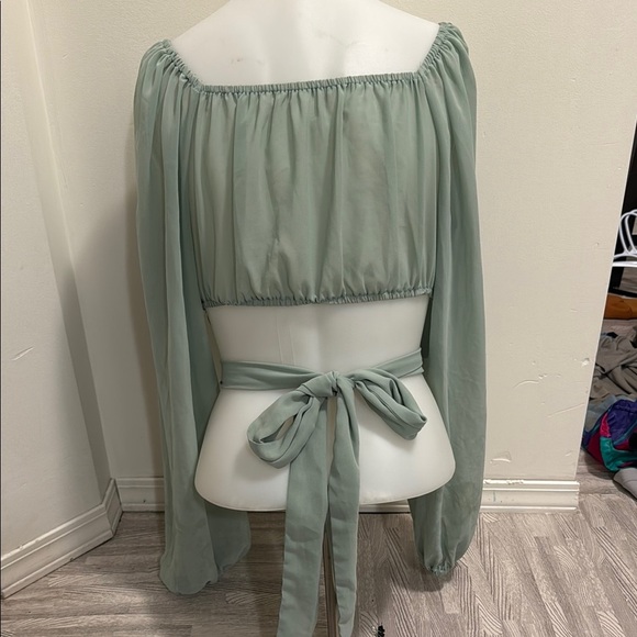 SHEIN Sage Green Blouse with Wrap Design - Picture 2 of 2